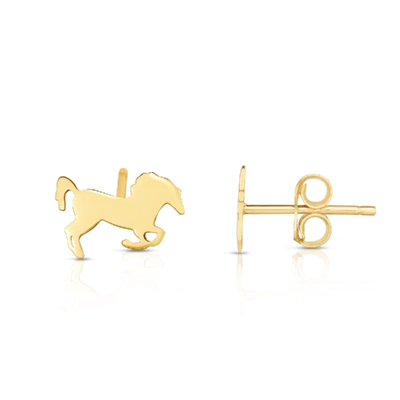 Pearl and Crystal Earrings-14K Gold Horse Stud Earrings