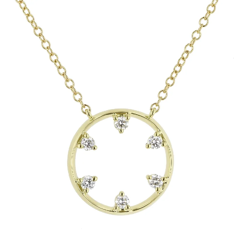 Silver Heart Necklaces-0.18Ct Diamond Circle Necklace in 18K Yellow Gold, 16inch