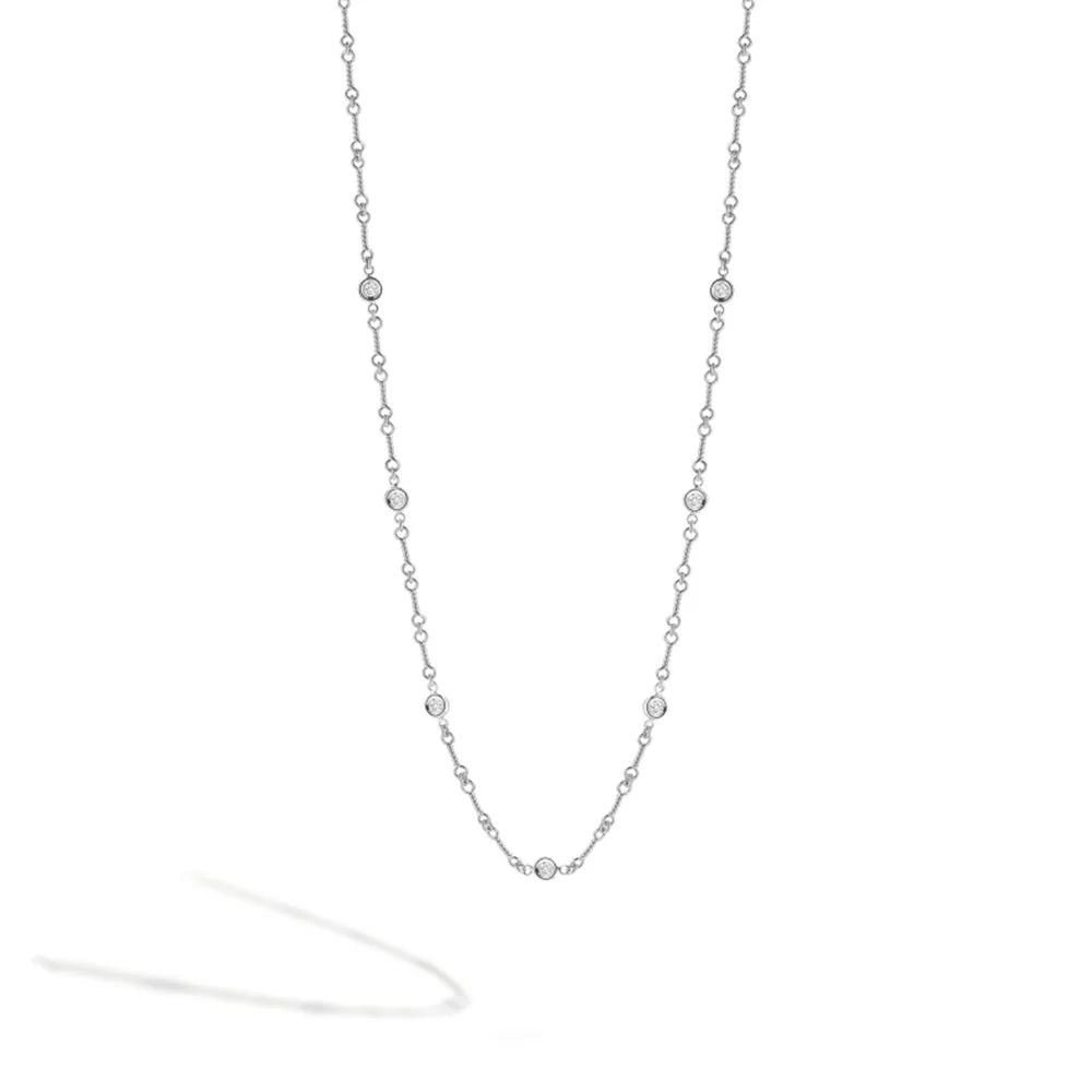 Lucky Charm Necklaces-Diamonds by the Inch Diamond Station Dog Bone Necklace in 18K White Gold, 18in