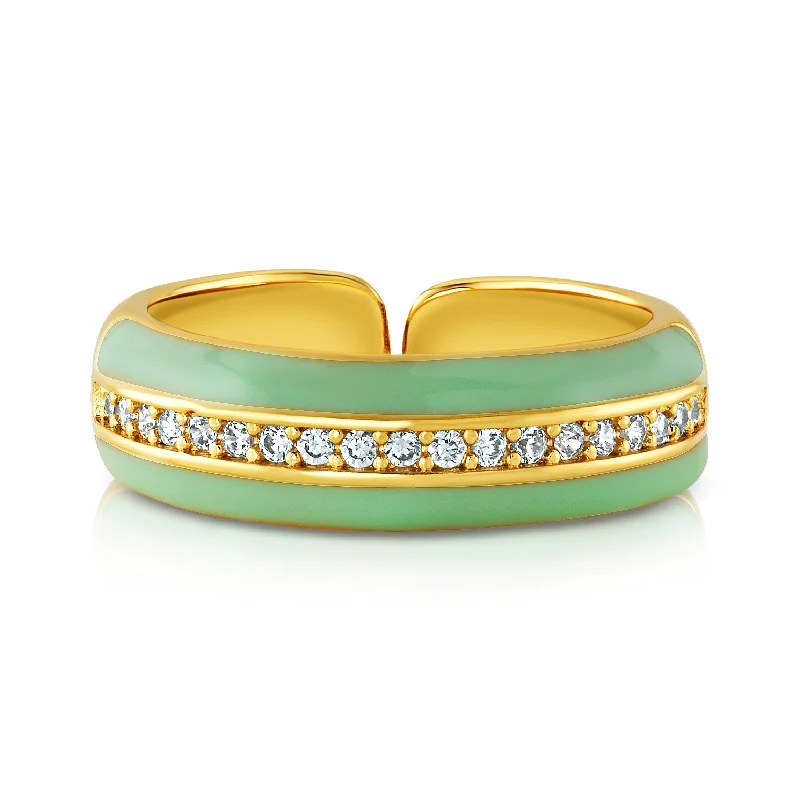 Bracelets With Stones-ENAMEL 1 ROW CZ RING, SEAFOAM