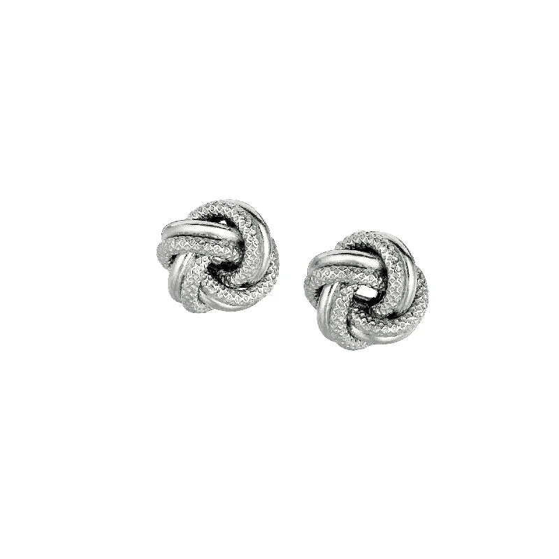 Chic Hoop Earrings-Silver Mini Textured & Polished Love Knot Earring