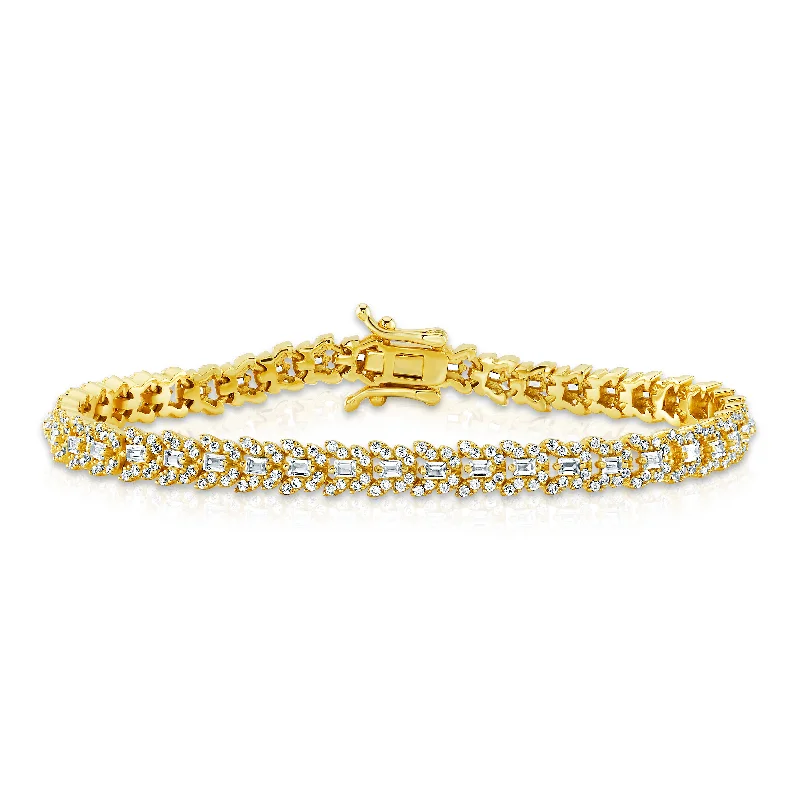 Bracelets With Star Charms-BUTTERFLY BAGETTE CZ TENNIS BRACELET, GOLD