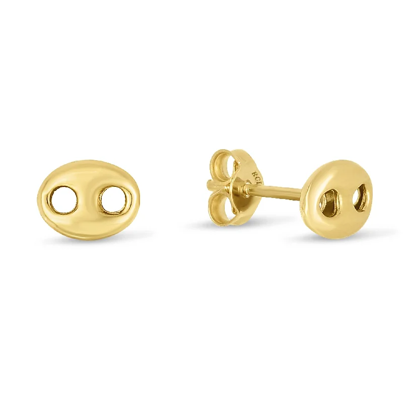 Fashion Pearl Earrings-14K Gold Mariner Link Button Earrings