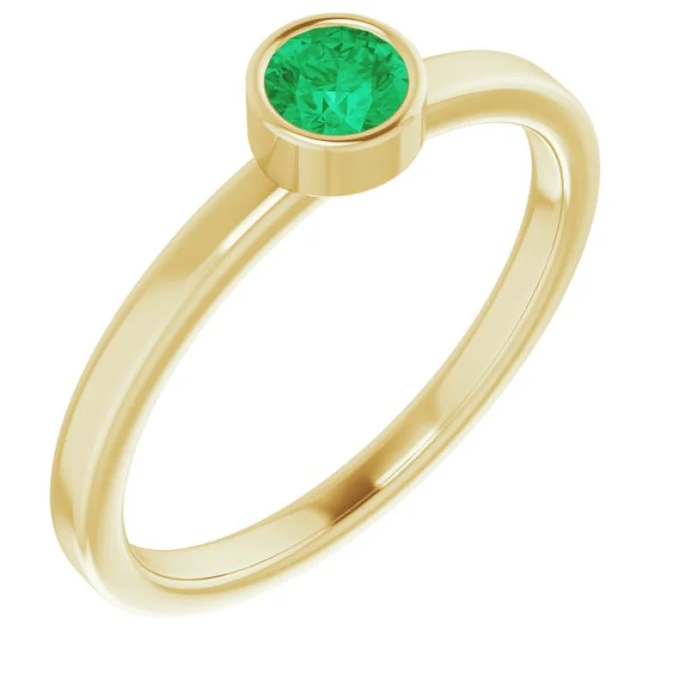 Large Rings-14K Yellow 4 mm Natural Emerald Ring