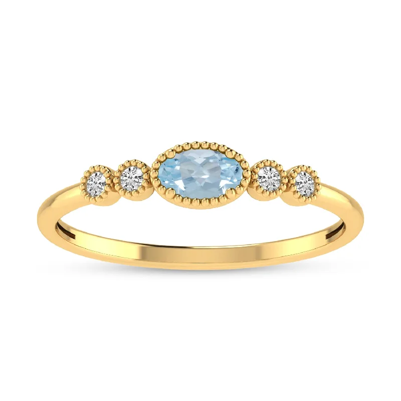 Vintage Sapphire Rings-14K Yellow Gold Oval Aquamarine and Diamond Stackable Ring RM4307X-MAR