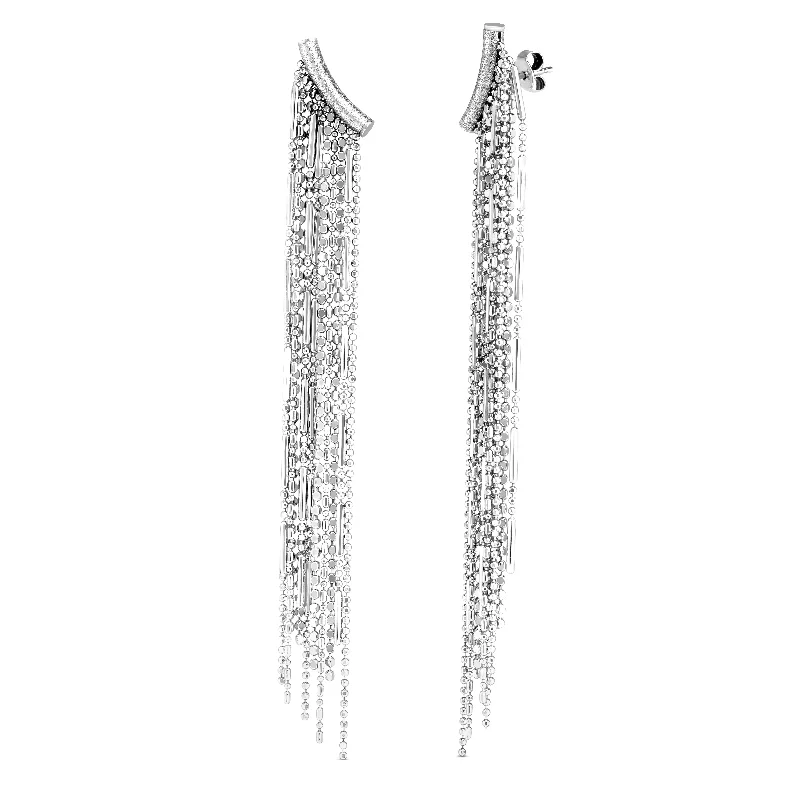 Clear Crystal Earrings-Silver Shoulder Duster Fringe Earrings