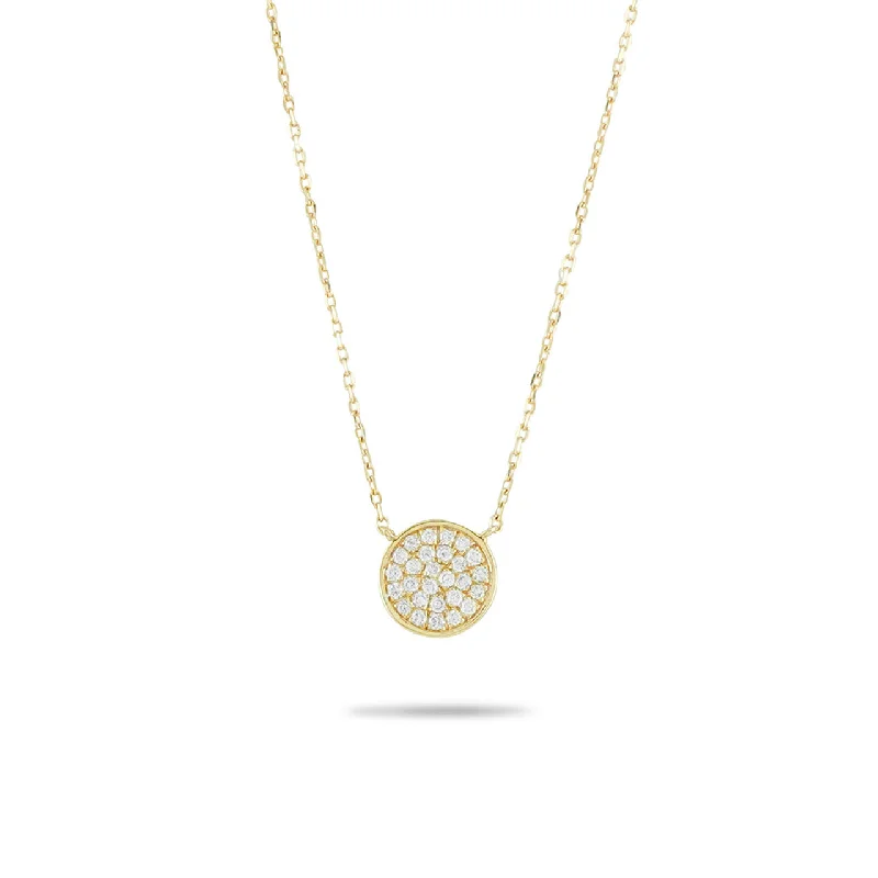 Bar Necklaces-14k Yellow Gold Cluster 0.30ct Diamond Disc Necklace