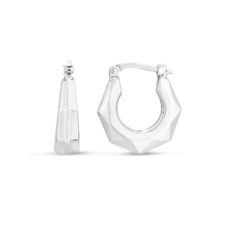 Antique Silver Earrings-Silver Puffed Hexagon Hoops