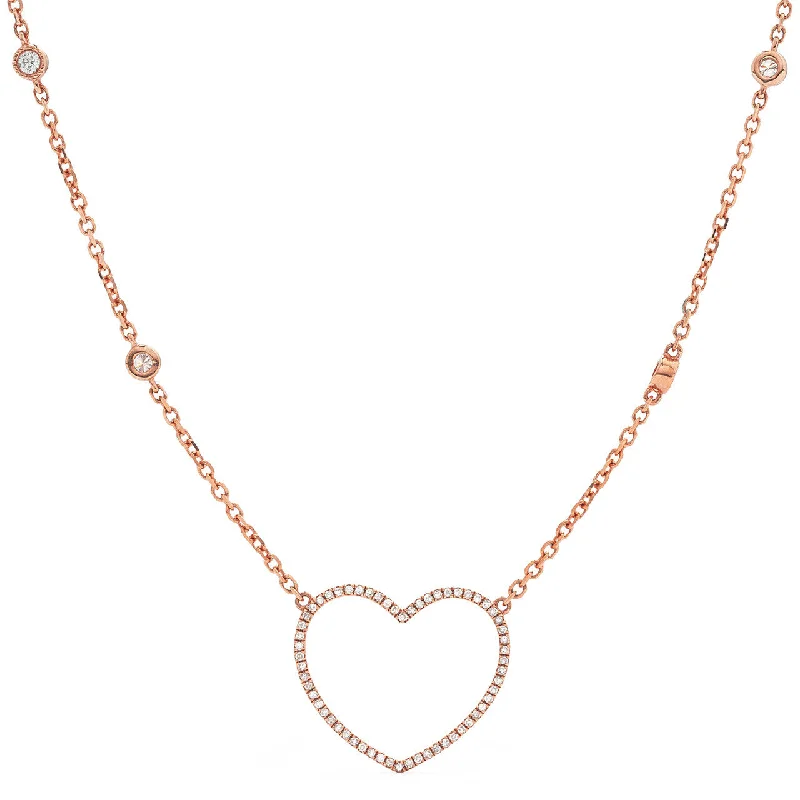 Rope Necklaces-14k Rose Gold 0.30ct Diamond Heart Necklace