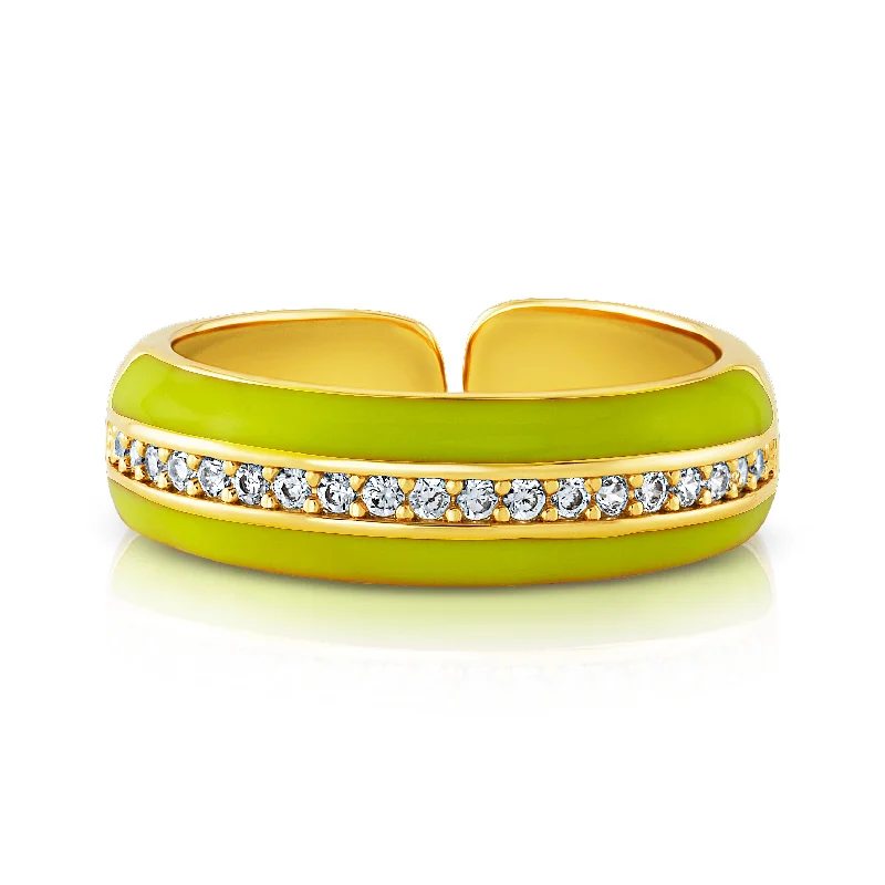 Bracelets With Crystals-ENAMEL 1 ROW CZ RING, NEON YELLOW