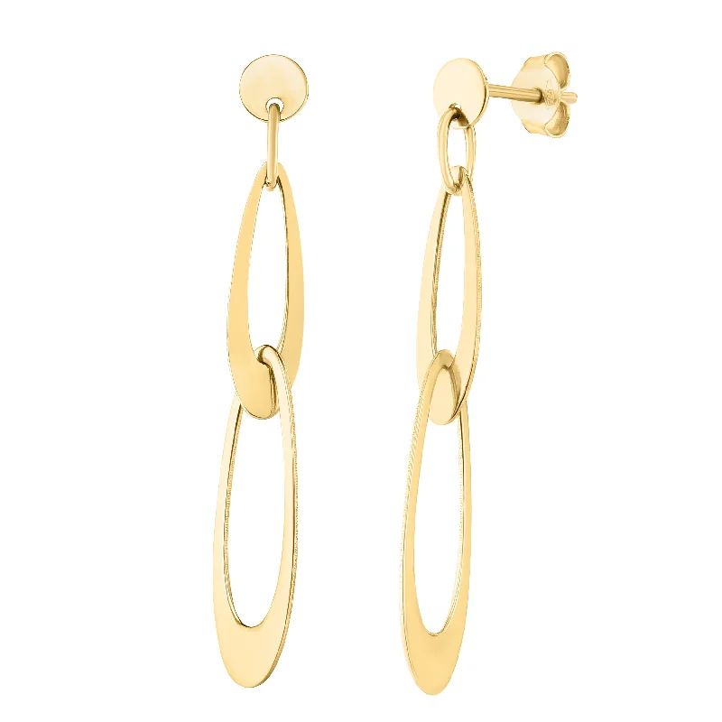 Sparkling Pearl Earrings-14K Gold Italian Oval Link Earrings