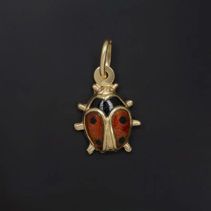 Long Gemstone Necklaces-SOLID 18k YELLOW GOLD LADYBUG CHARM ENAMEL PENDANT NECKLACE LADYBIRD BEETLE CUTE