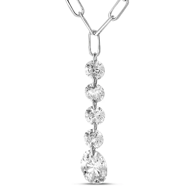 Stylish Silver Necklaces-DASHING DIAMONDS ROUND / OVAL DANGLE NECKLACE P10364W-18