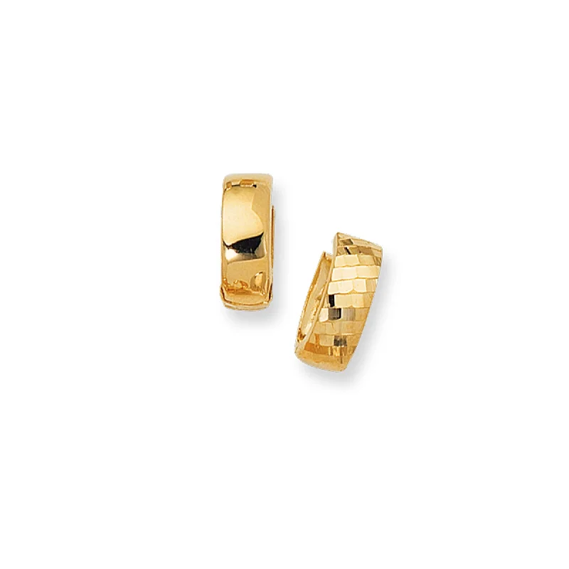 Modern Gemstone Earrings-14K Gold Reversible Diamond Cut & Polished Huggie Earring