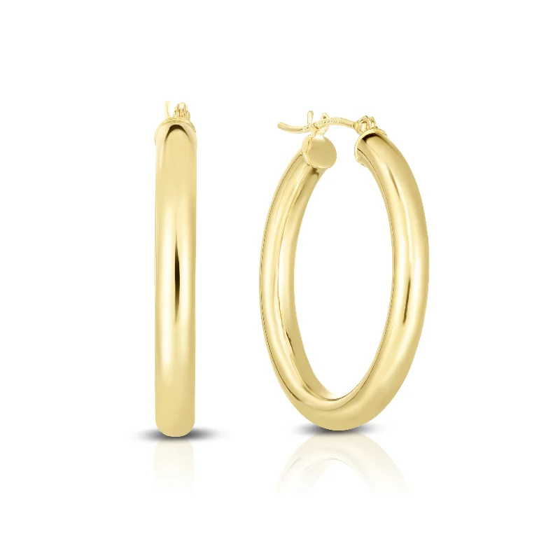 Pearl Earrings-10K Gold 3x25mm Hoop Earring