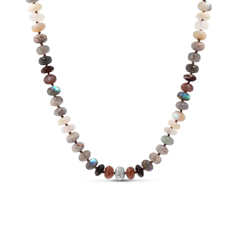 Diamond Heart Necklaces-Neutral Gradient Knotted Necklace with Diamond Cobblestone Donut - 16-18"  N0003116