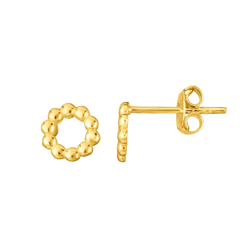 Designer Earrings-14K Gold Open Circle Bead Stud Earring