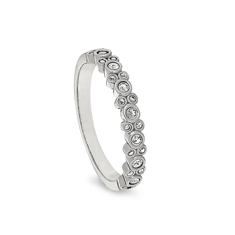 Custom Birthstone Rings-Platinum Finish Sterling Silver Bubbles Ring with Simulated Diamonds