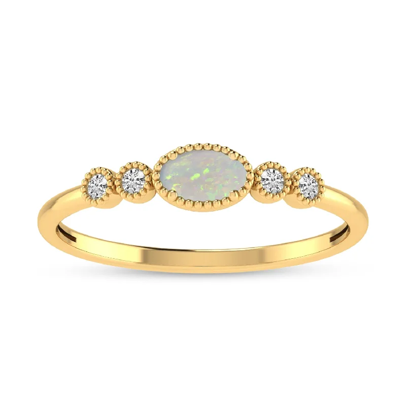 Custom Gemstone Engagement Rings-14K Yellow Gold Oval Opal and Diamond Stackable Ring RM4307X-OCT