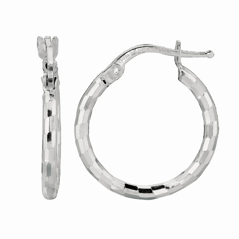 Simple Hoop Earrings-Silver Squares Small Hoop Earring