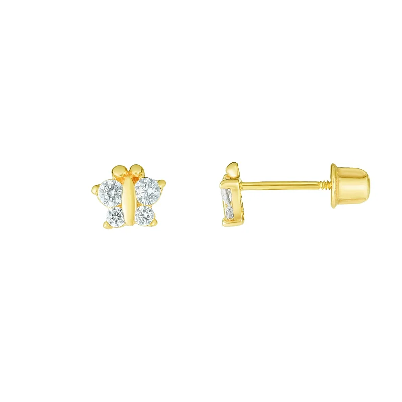 Natural Pearl Earrings-14K Gold CZ Butterfly Stud Earring