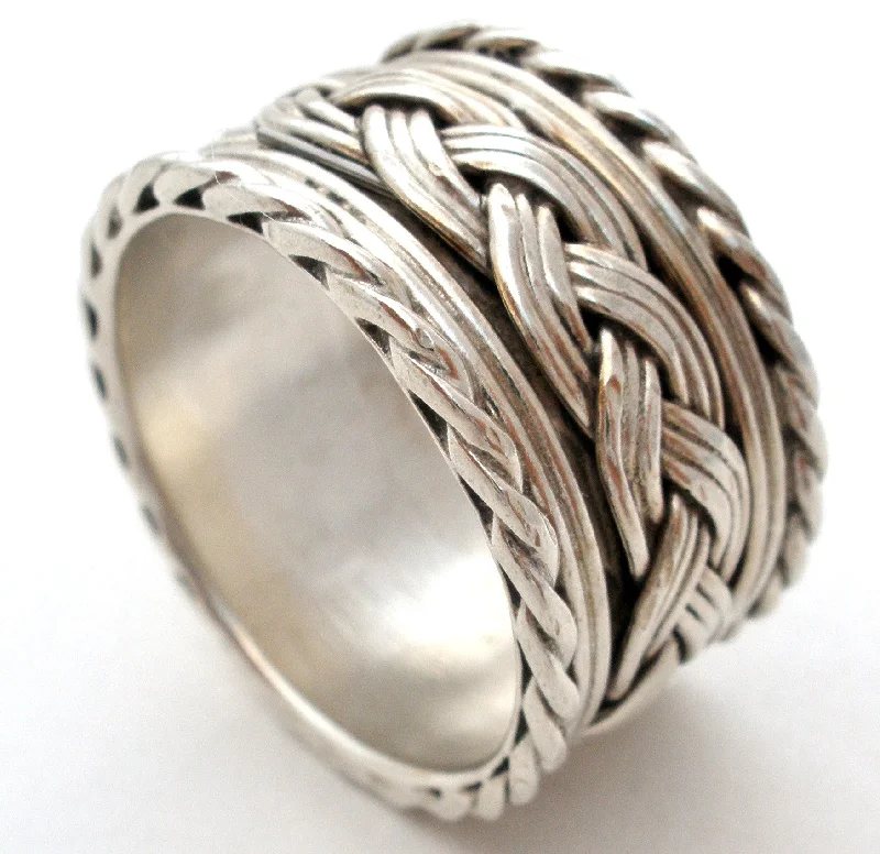 Fancy Rings-Wide Braided Band Ring Sterling Silver Vintage