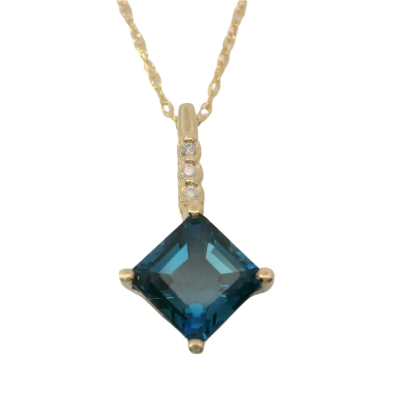 Men's Pendant Necklaces-14K Yellow Gold London Blue Topaz Necklace