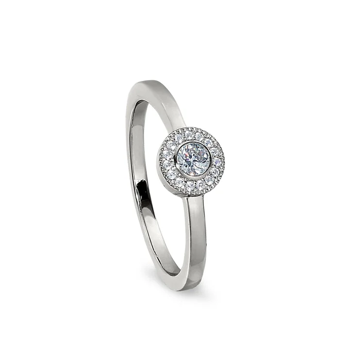 Women’s Rings-Platinum Finish Sterling Silver Micropave Round Simulated Diamond Ring with Simulated Diamonds Size 8