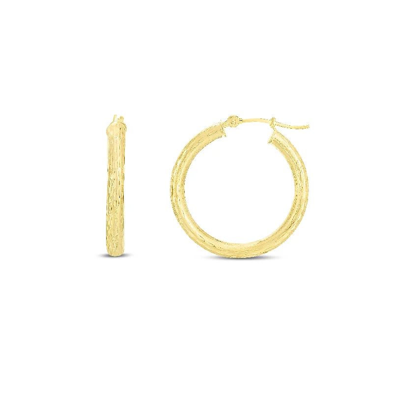 Elegant Gemstone Earrings for Men-14K Yellow Gold 3mm Diamond Cut Hoop Earring