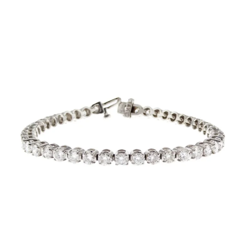 Bracelets With Butterfly Design-5.50 Carat Round Lab Grown Diamond Tennis Bracelet set in 14K White Gold