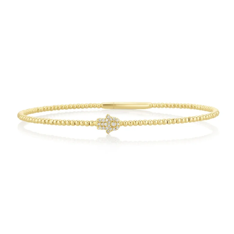 Delicate Bracelets For Women-0.07 Carat Diamond Hamsa Flex Bangle in 14K Yellow Gold