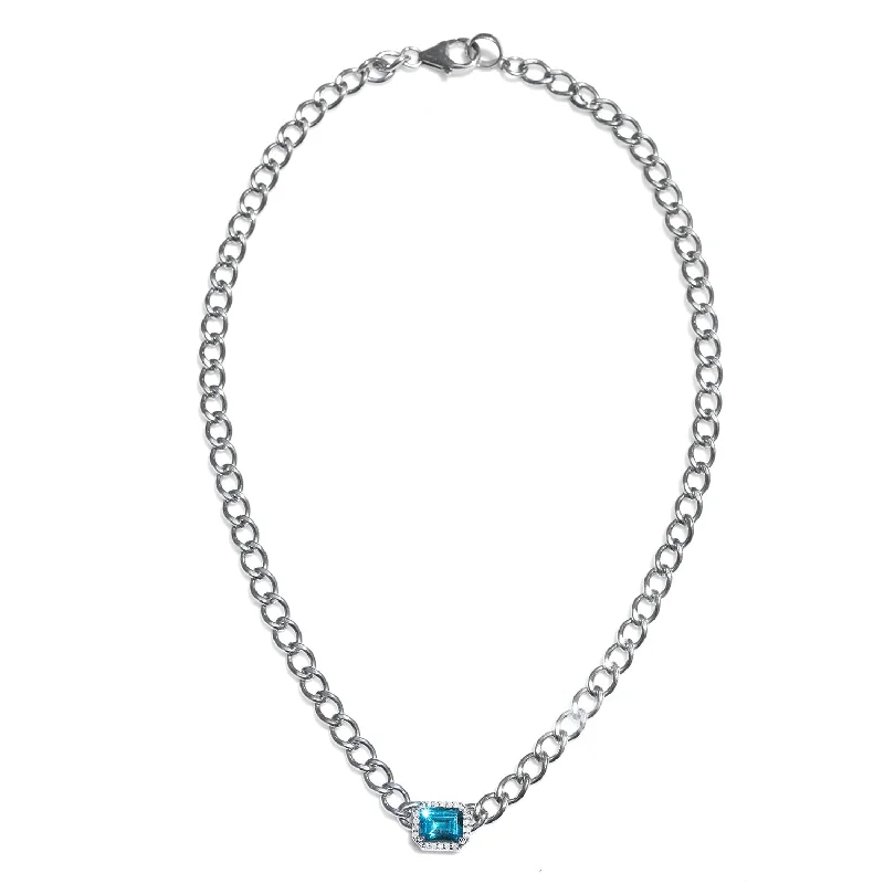 Geometric Necklaces-London Blue Topaz Diamond Halo Collar Necklace N0002880