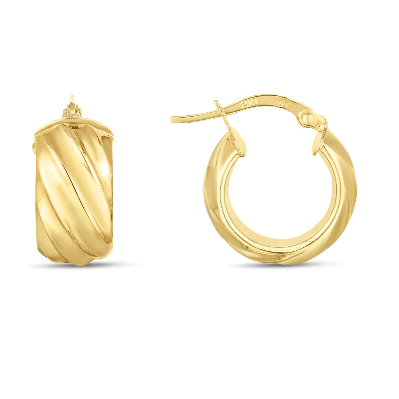 Gold Chain Earrings-14K Wide Ribbed Twist Hoop