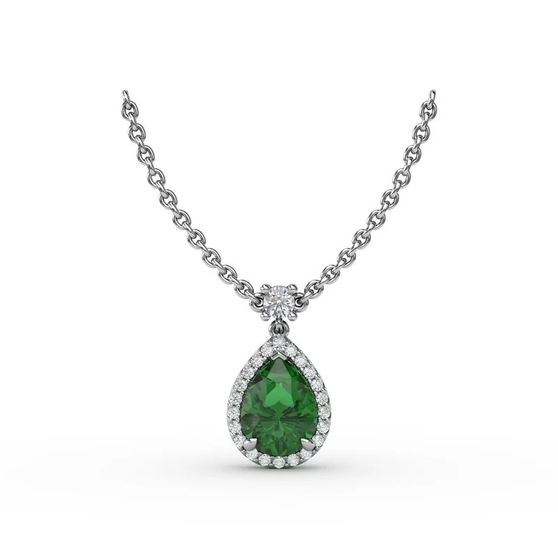 Layered Crystal Necklaces-Emerald and Diamond Teardrop Necklace N1777E