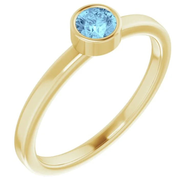 Custom Gemstone Engagement Rings-14K Yellow 4 mm Natural Aquamarine Ring