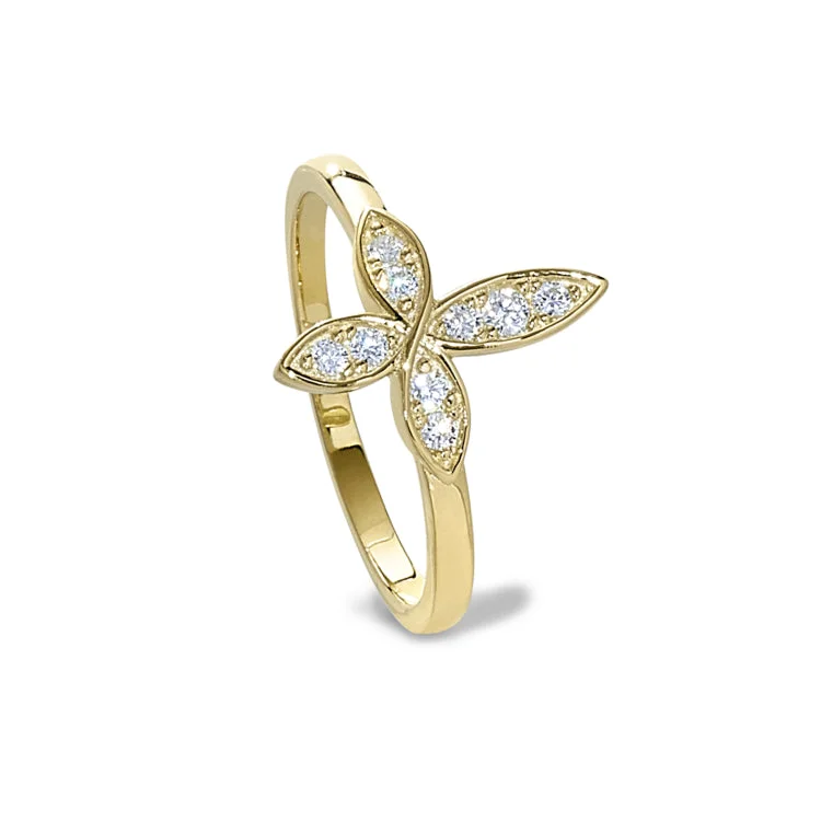 Engagement Rings For Her-Gold Finish Sterling Silver Micropave Marquis Cross Ring with Simulated Diamonds - size 7