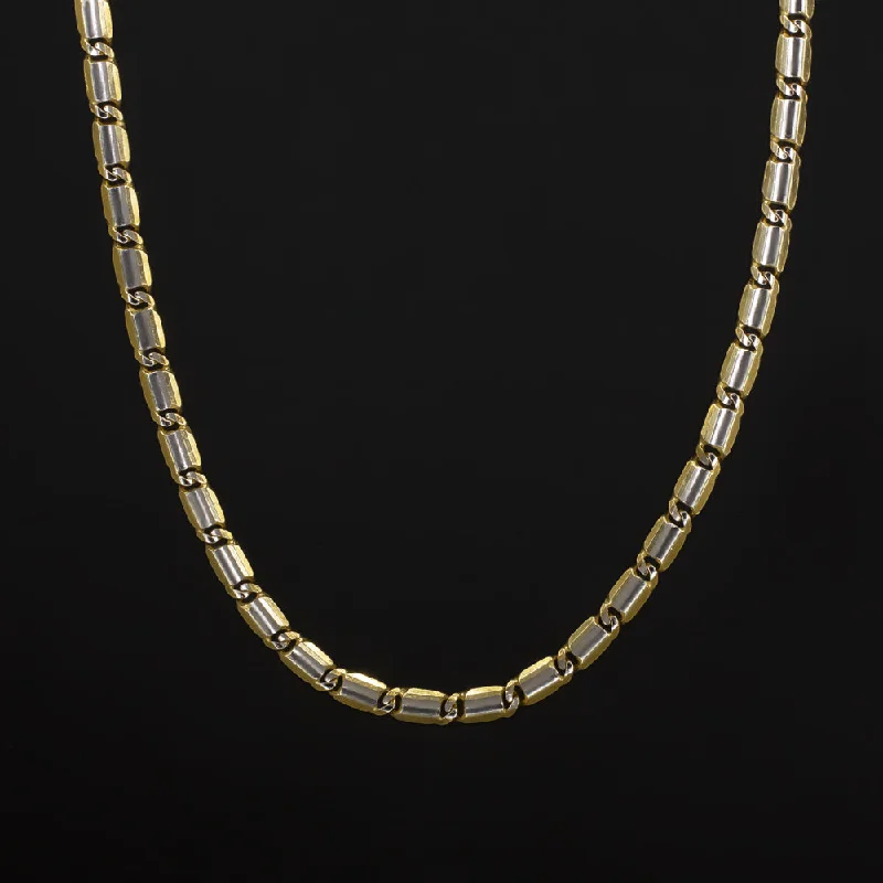 Eco-friendly Necklaces-SOLID 14k TWO TONE GOLD CHAIN LINK NECKLACE 22 INCH YELLOW UNIQUE WHITE STRIPE