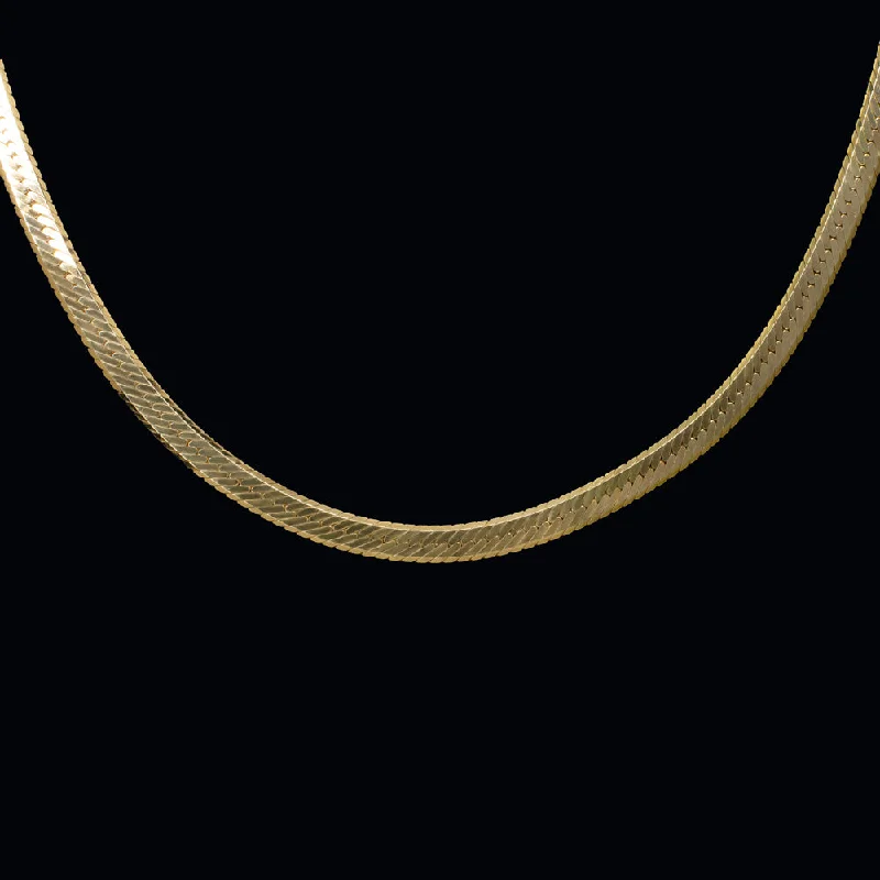 Gold and Diamond Necklaces-SOLID 14K YELLOW GOLD FLAT SNAKE CHAIN 18 INCH 3mm HERRINGBONE OMEGA NECKLACE