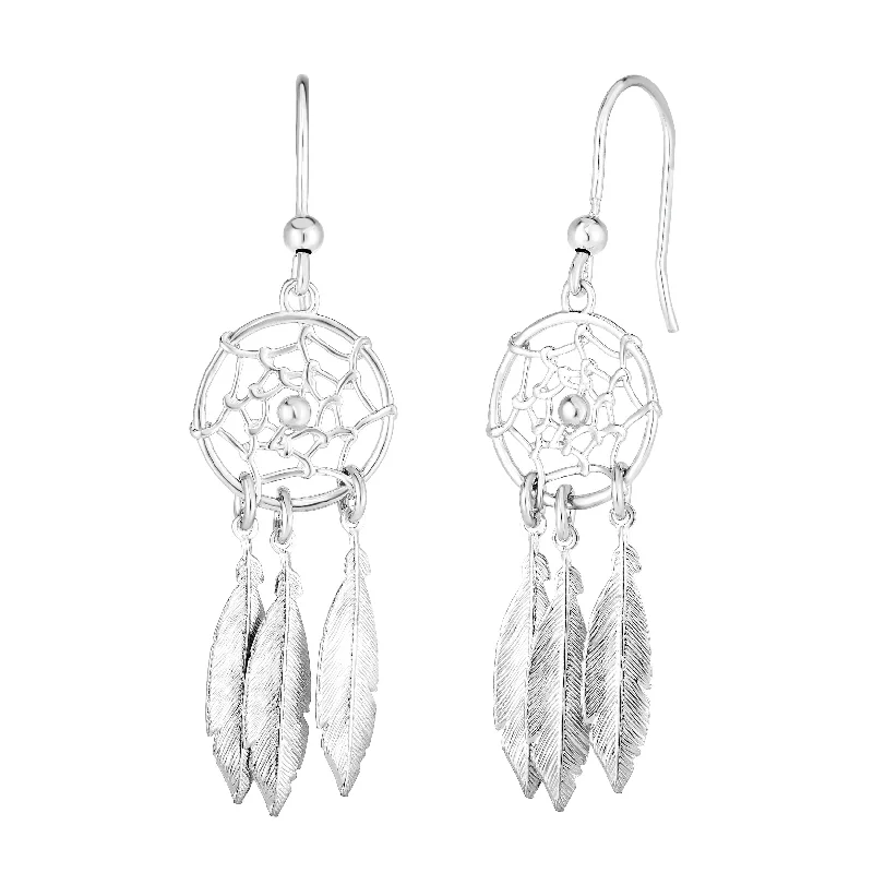 Solid Gold Earrings-Silver Dream Catcher Earring