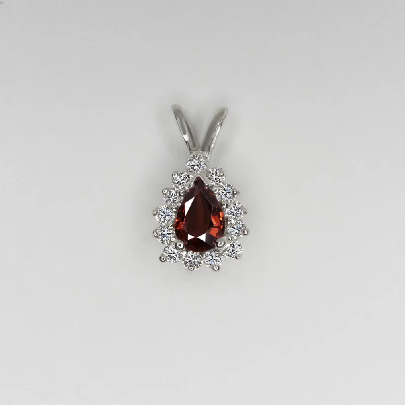 Black Gold Necklaces-RED ORANGE SAPPHIRE DIAMOND PENDANT 14k WHITE GOLD PEAR SHAPE HALO NECKLACE 1/2c