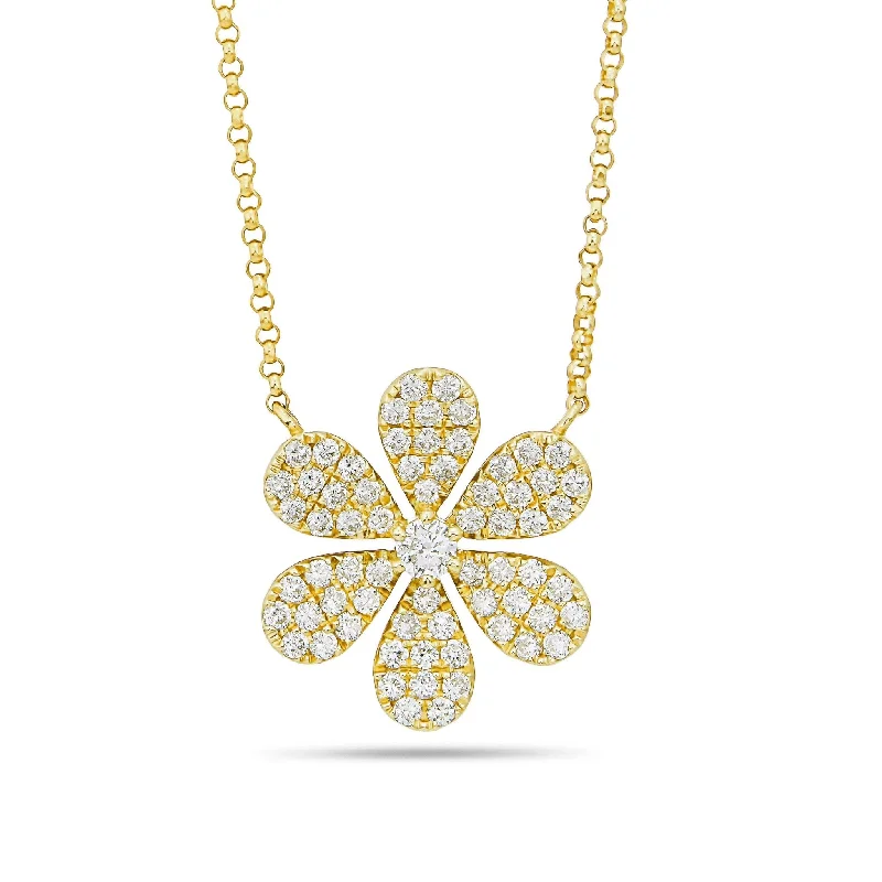 Handmade Necklaces-18K Gold 3.56ct Diamond Flower Necklace