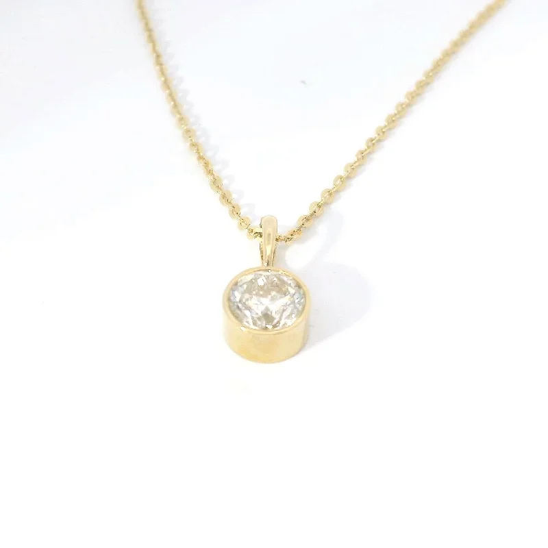 Round Pendant Necklaces-14K Yellow Gold Bezel-Set Natural Diamond Pendant