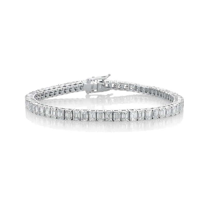 Boho Bracelets-9.75 Cttw Emerald Cut Diamond 18K White Gold Tennis Bracelet