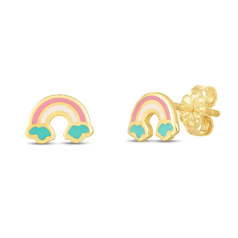 Abstract Silver Earrings-14K Gold Rainbow Studs