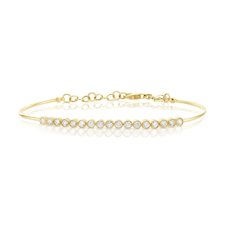 Bracelets With Geometric Shapes-0.56 Cttw Round Diamond Bezel-Set Milgrain 14K Yellow Gold Bangle Bracelet