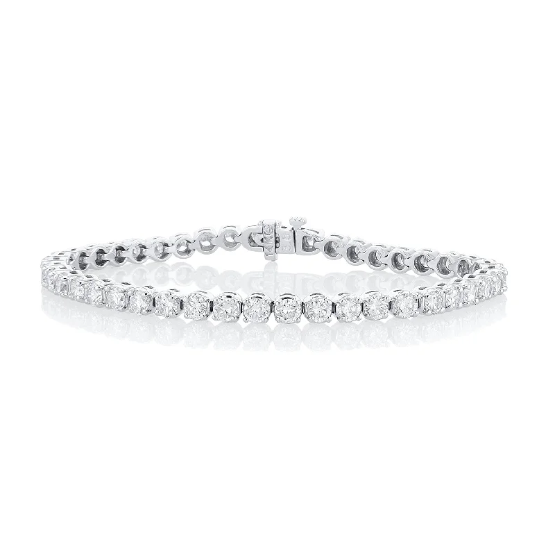 Adjustable Bracelets With Silver-7.00 Carat Round Diamond Tennis Bracelet in 14K White Gold