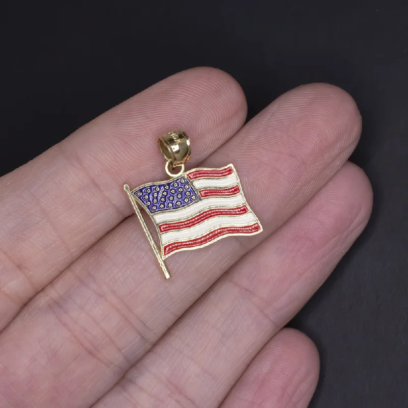 Casual Necklaces-SOLID 10k YELLOW GOLD ENAMEL FLAG PENDANT PATRIOTIC GIFT NECKLACE CHARM USA