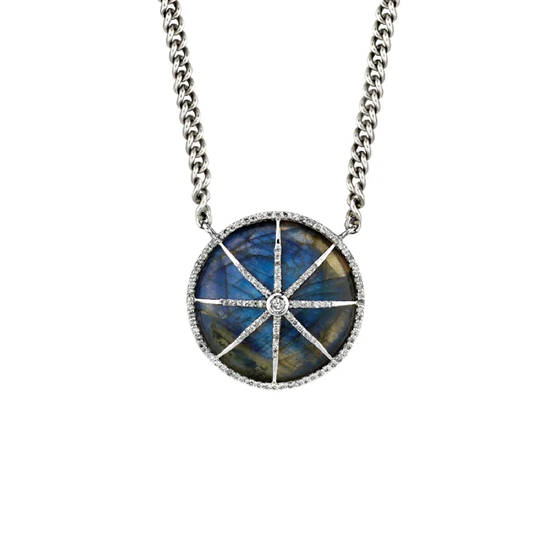 Gold Necklaces-Labradorite Compass Star Curb Chain Necklace  N0000710