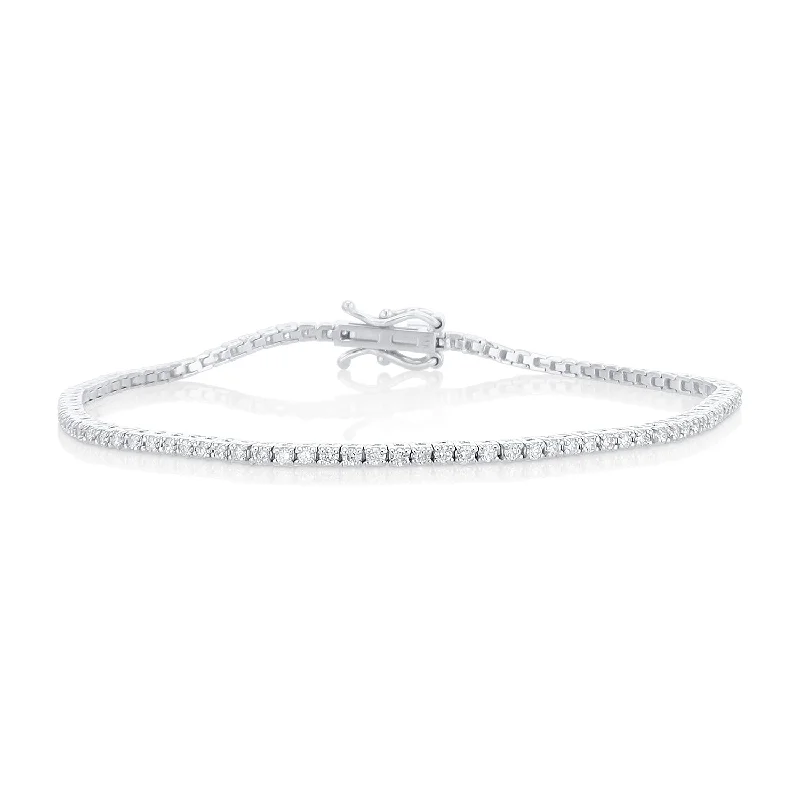 Custom Bracelets With Quotes-1.00 Carat Round Diamond Tennis Bracelet in 14K White Gold