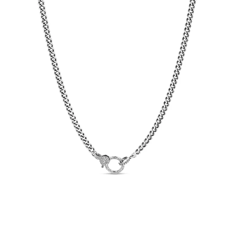 Lotus Necklaces-Short Curb Chain Necklace with Diamond Claw Clasp - 17" NB000086